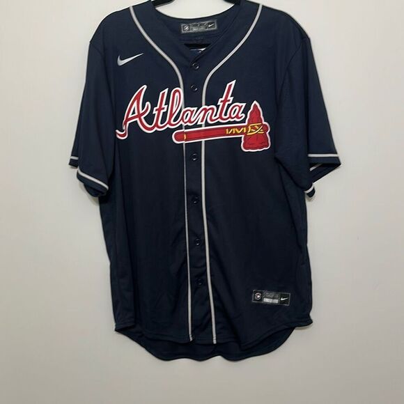 NWT Nike Mens Blue Atlanta Braves Ronald Acuña Jr. Button Front Jersey Large - Picture 1 of 8